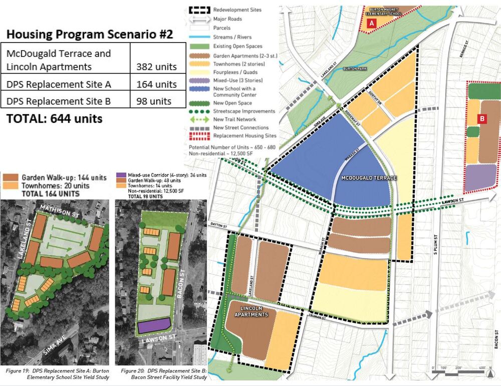 Aerial site plan flyer scenario #2 for McDougald Terrace details below flyer