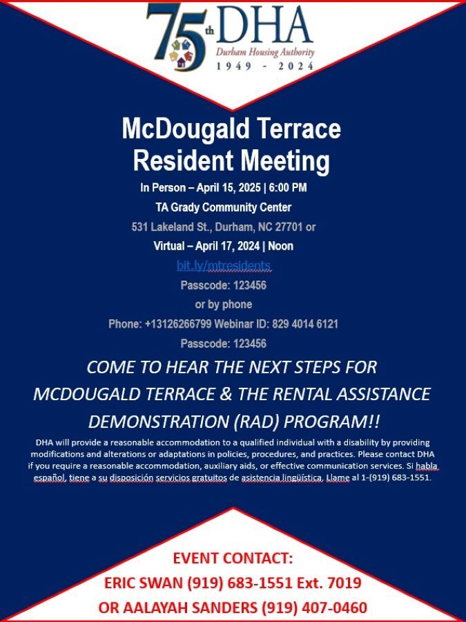 McDougald Terrace Flyer, all information as listed below.