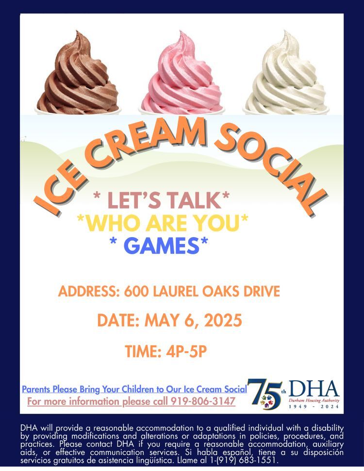Ice Cream Social Flyer, all information as listed below.