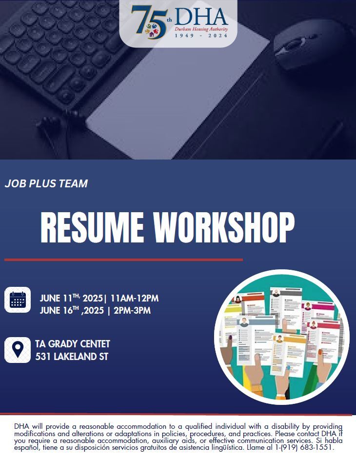 Resume Workshop Flyer, all information as listed below.