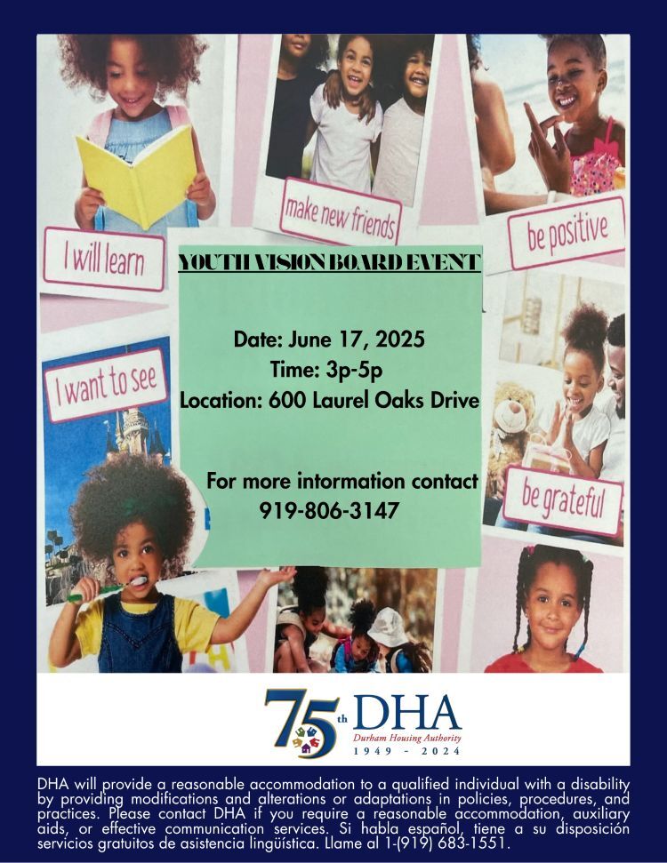 Youth Vision Board Flyer, all information as listed below.