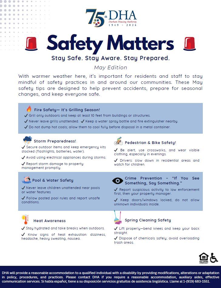 May Resident Safety Tips flyer, all information as listed below.