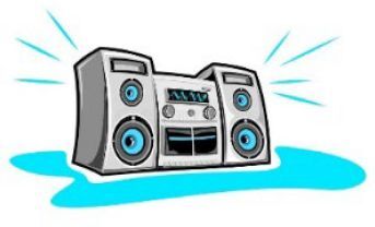 A drawing of a speaker blaring music.