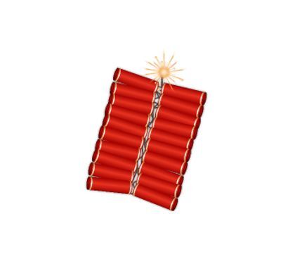 A bundle of fireworks with a lit fuse.
