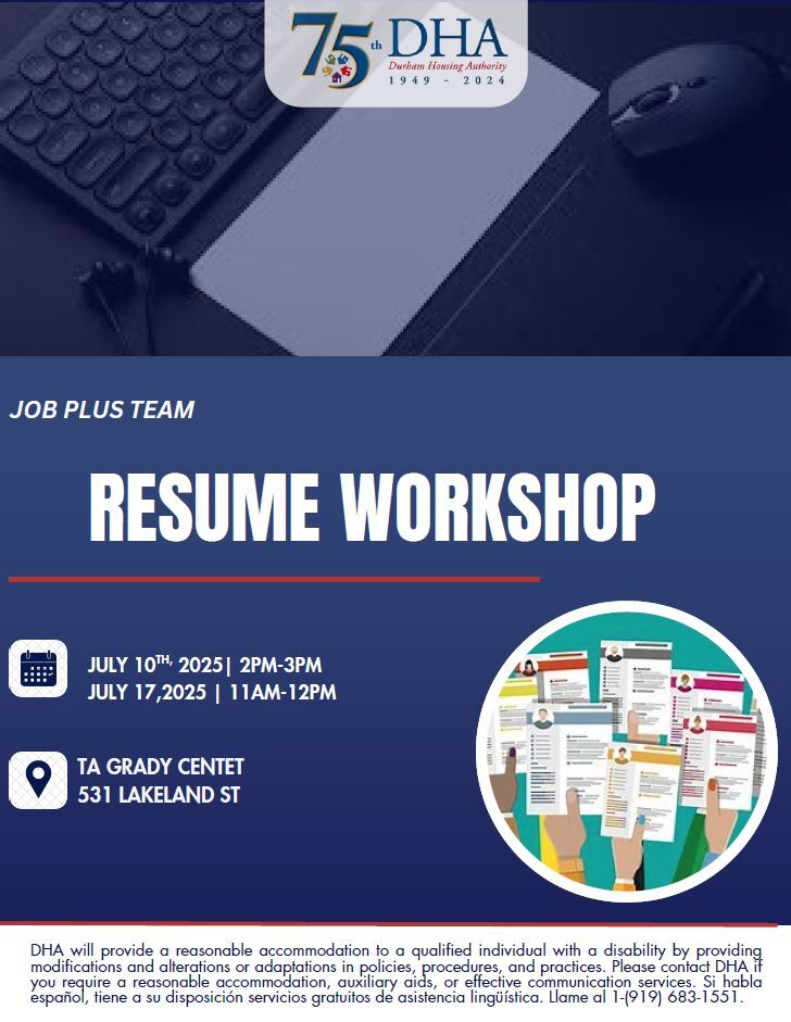 Resume Workshop Flyer, all information as listed below.
