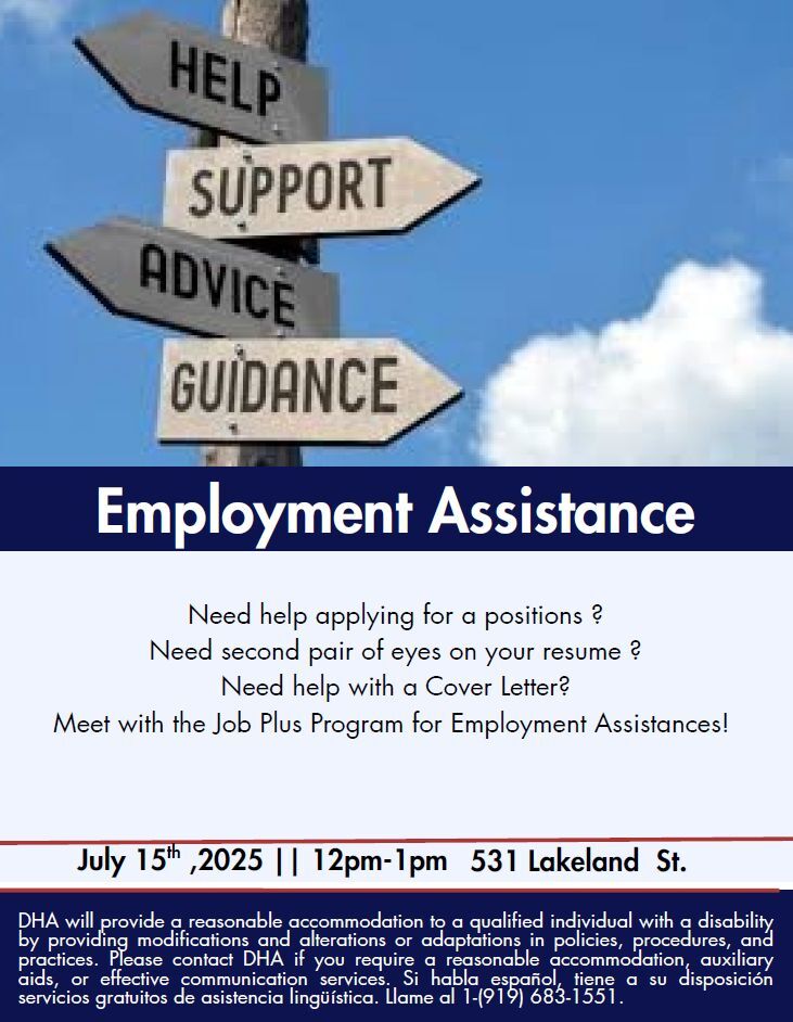 Employment Assistance Flyer. All information as listed below.