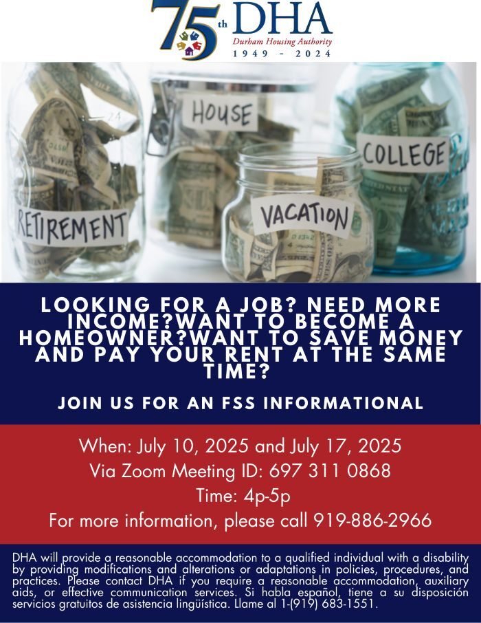 July FSS Informational flyer, all information as listed below.