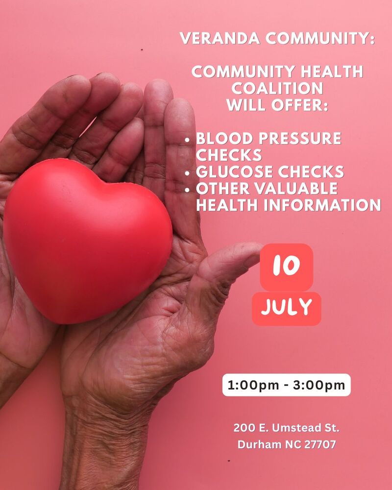 Community Health Coalition at the Veranda flyer, all information as listed below.