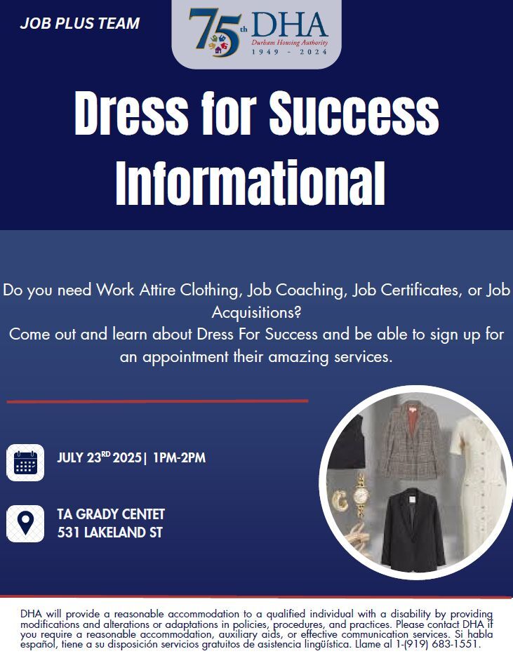 Dress for Success Flyer, all information as listed below.