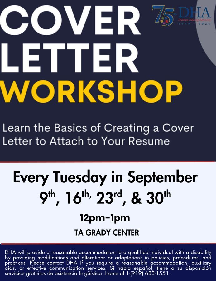 cover letter workshop flyer. All information as listed below.