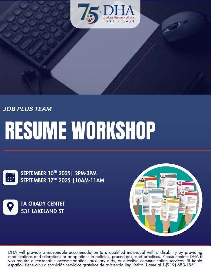 resume workshop flyer. All information as listed below.