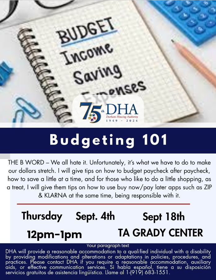 budgeting 101 flyer. All information as listed below.