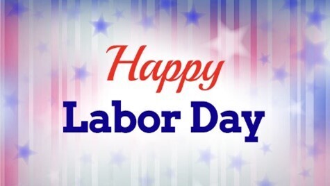 Happy Labor Day with a red, white, and blue stary background.