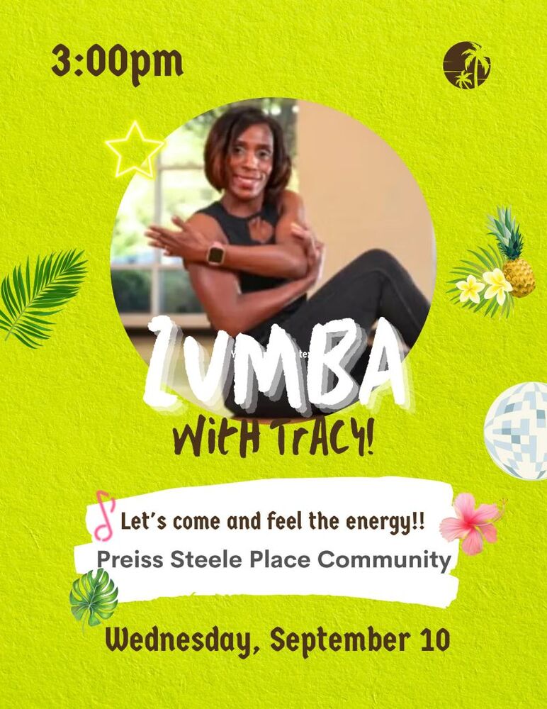 Zumba with Tracy flyer, all information as listed below.