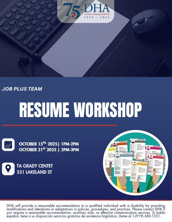 Resume Workshop Flyer, all information as listed below.