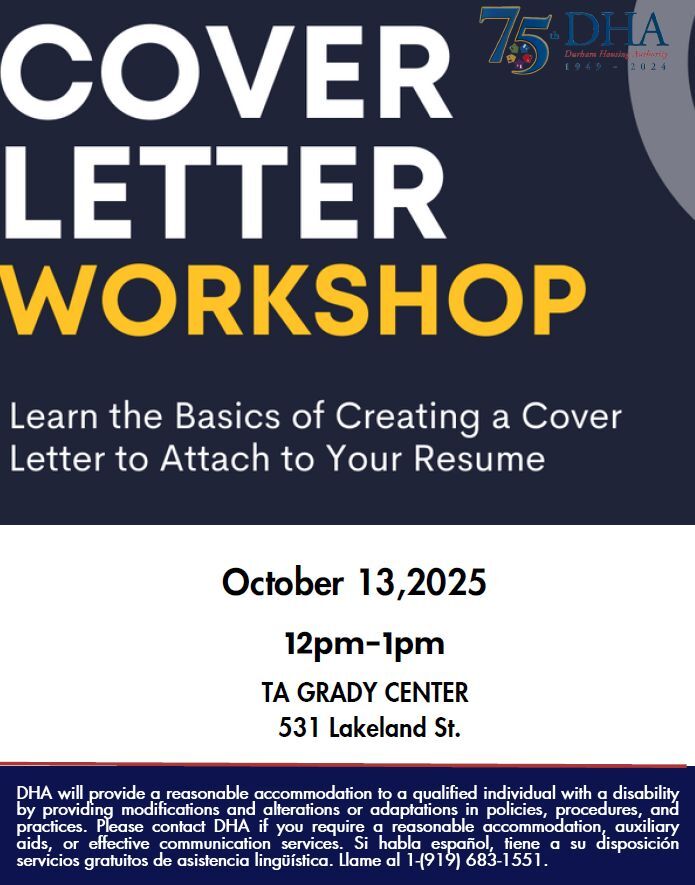 Cover Letter Workshop Flyer, all information as listed below.