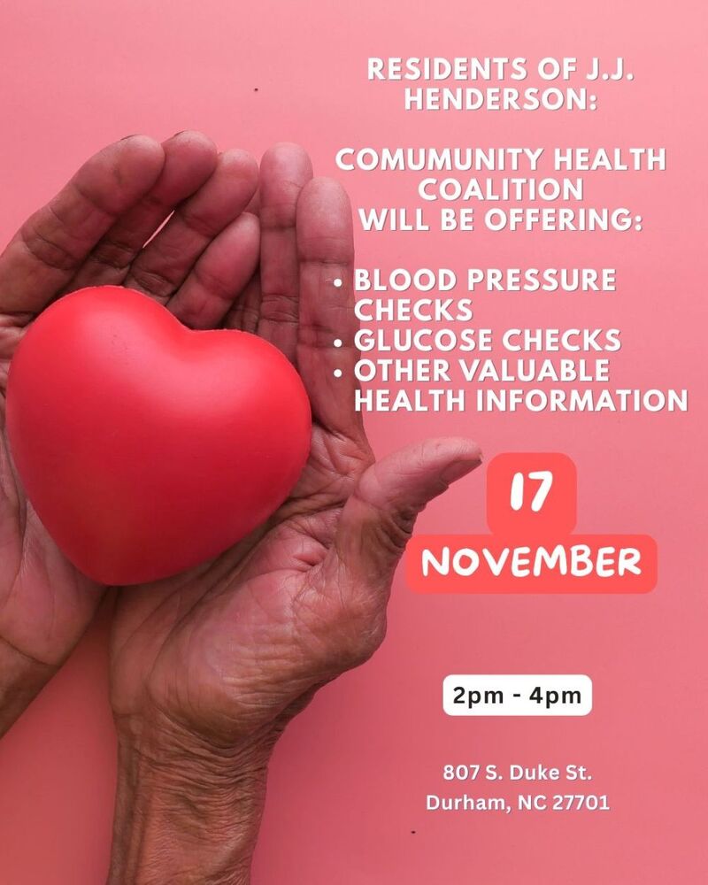 Community Health Coalition - J.J. Henderson flyer, all information as listed below.