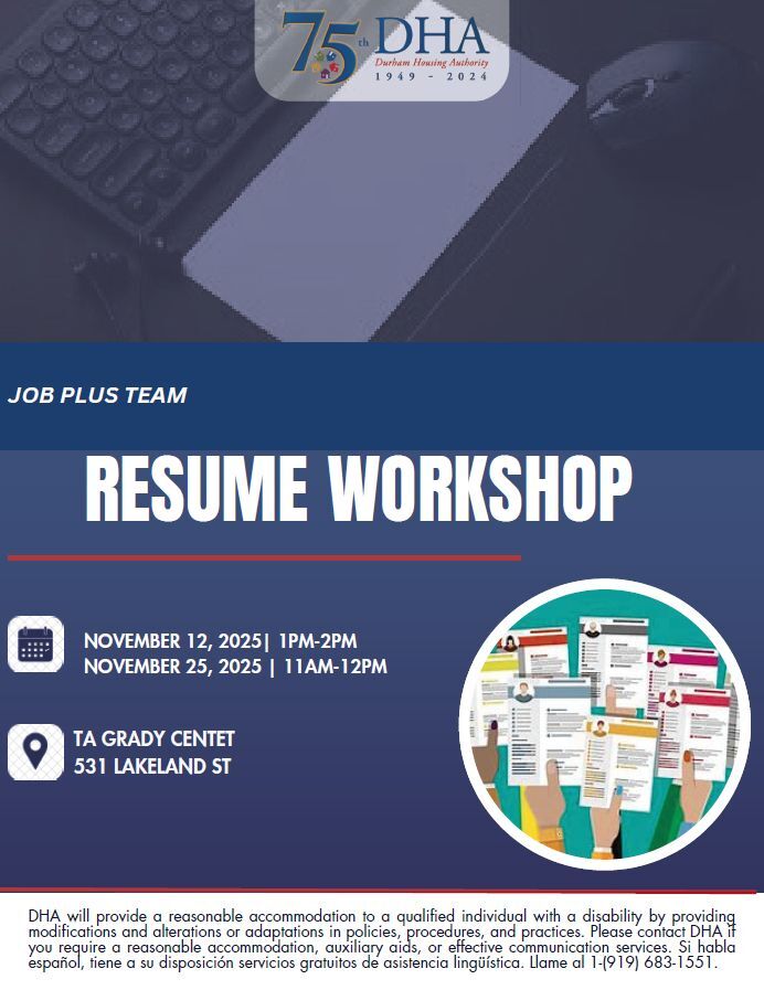 Resume Workshop Flyer, all information as listed below.