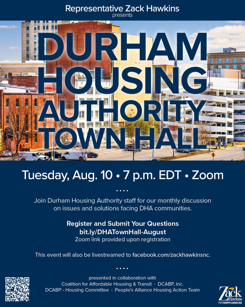 Durham Housing Authority Town Hall Flyer. All content listed below. 