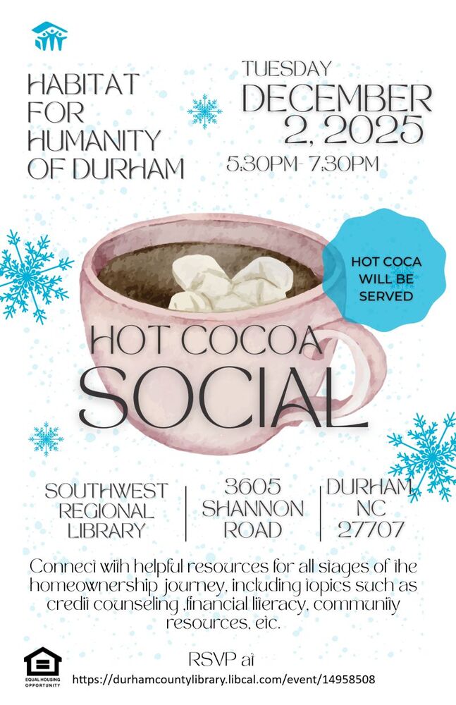DHA - Hot Cocoa Social Flyer, all information as listed below.