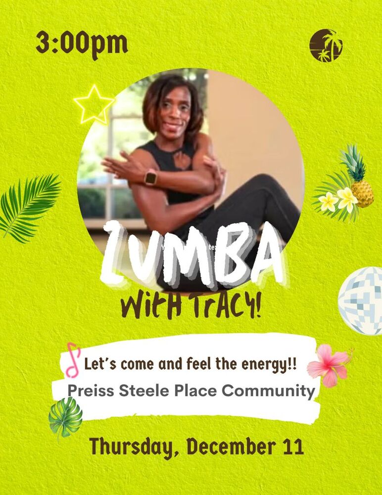 Zumba with Tracy Flyer, all information as listed below.