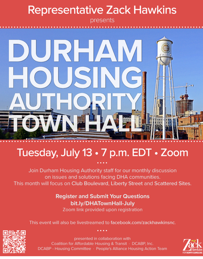 July town hall meeting flyer. All content as listed below. 