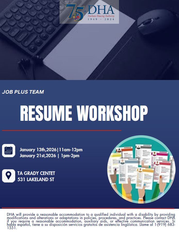Resume Workshop Flyer. All information as listed below.