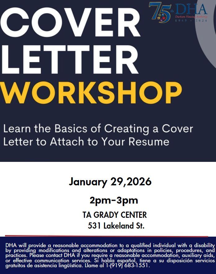 Cover Letter Workshop Flyer. All information as listed below.