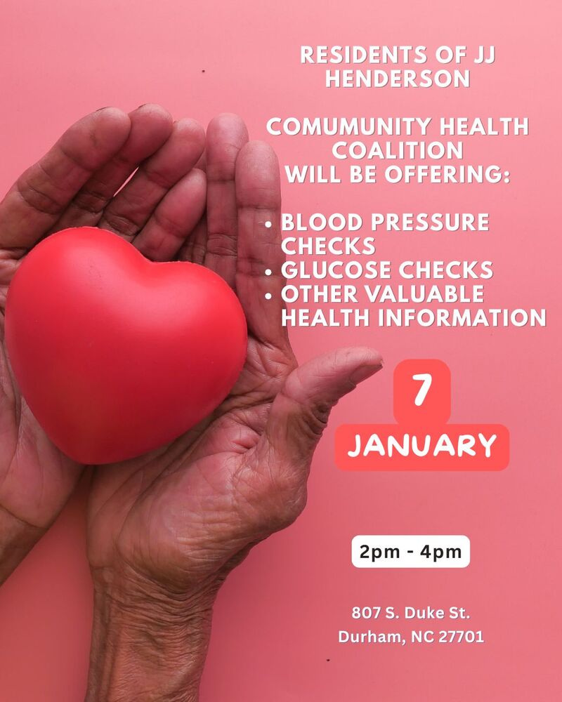 JJ Henderson Community Health Coalition flyer, all information as listed below.