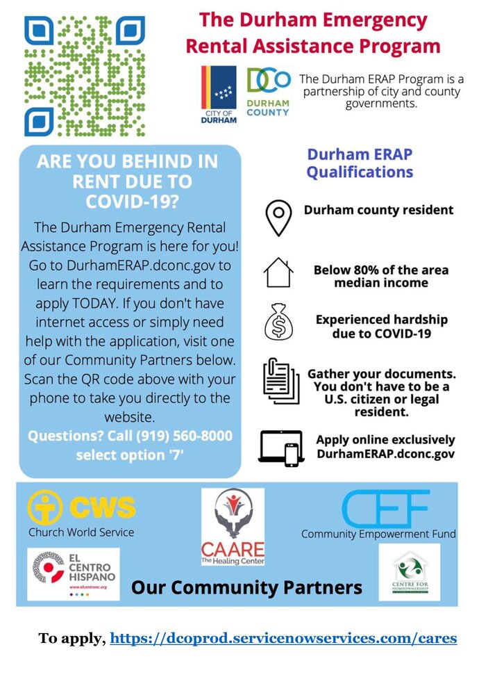 Durham ERAP Flyer. All content is as listed below. 