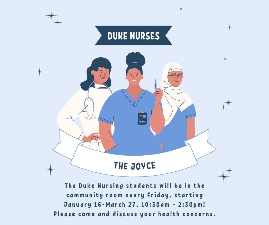 Duke Nurses at The Joyce flyer, all information as listed below.
