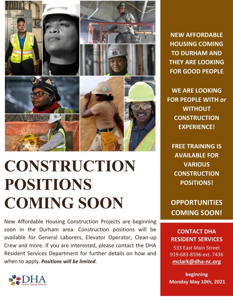 Construction flyer with all content as listed below. 