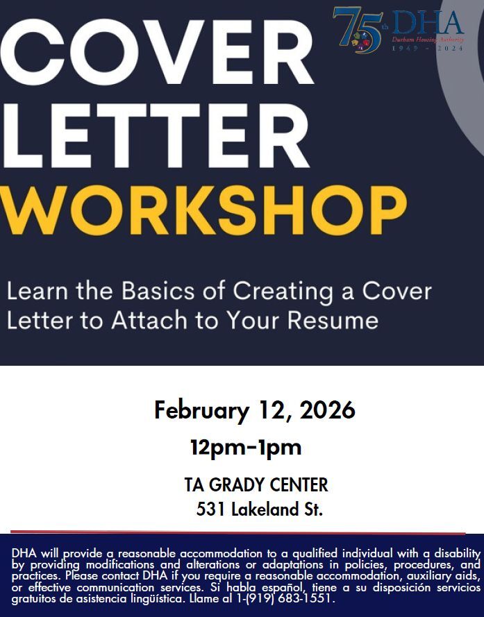 Cover Letter Workshop Flyer, all information as listed below.