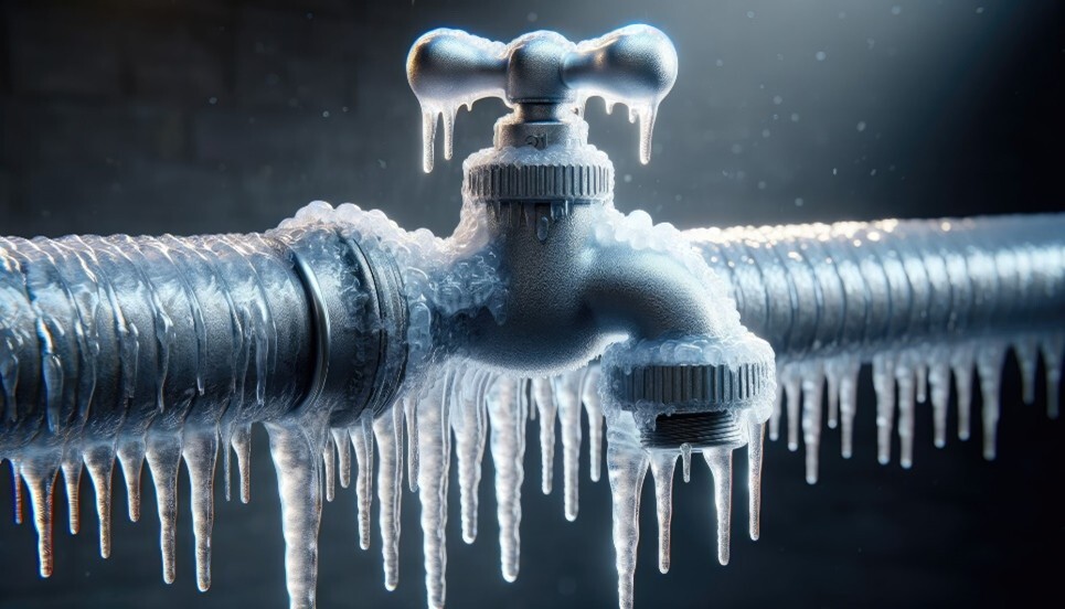 A faucet and pipes covered in ice.