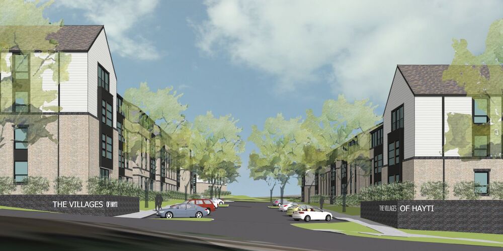 A rendering of the Villages of Hayti's main entrance.