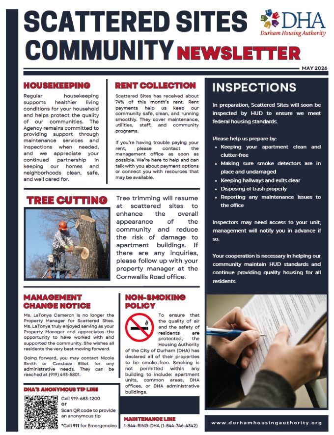 May 2026 Scattered Sites Community Newsletter. All information as listed below.