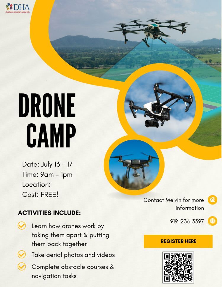 DHA Drone Camp Flyer. All information as listed below.