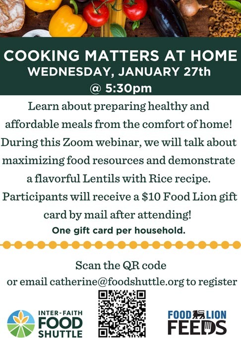Cooking Matters flyer. All information as listed below.
