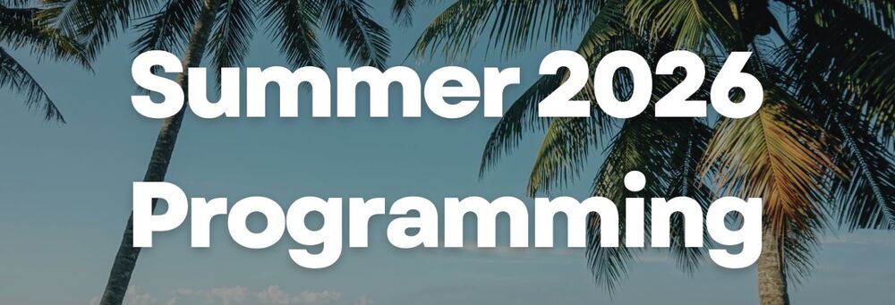The words Summer 2026 Youth Programming with palm trees in the background.