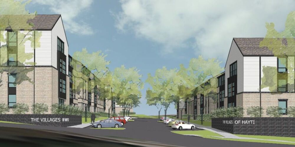 A rendering of the Villages of Hayti street entrance and signage.