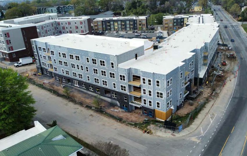An aerial view of the Converge Family Building.