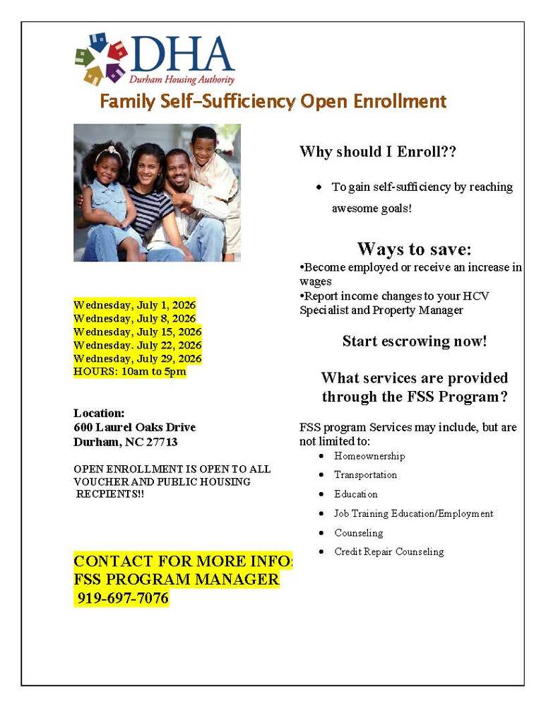 FSS Open Enrollment Flyer. All information as listed below.