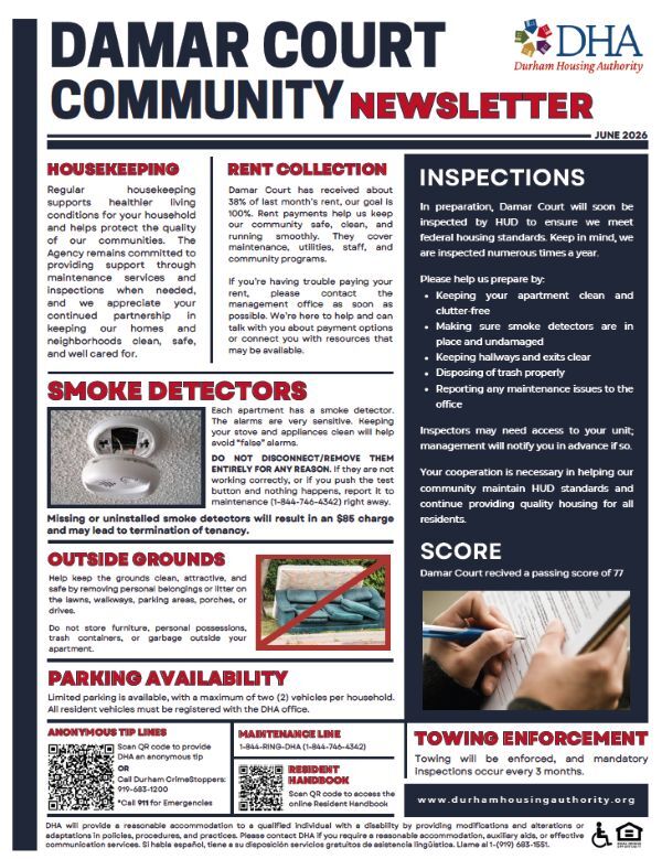 Damar Court June 2026 Newsletter. All information as listed below.