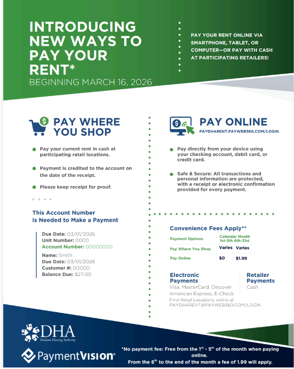green flyer describing how to pay your rent 