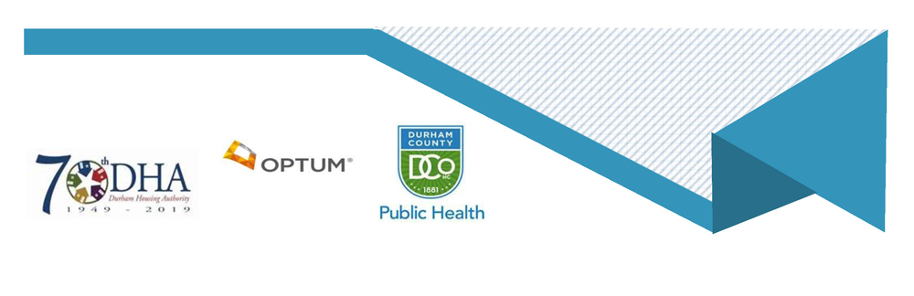 Header with DHA log, Durham County Public Health logo and the OptumServe logo.
