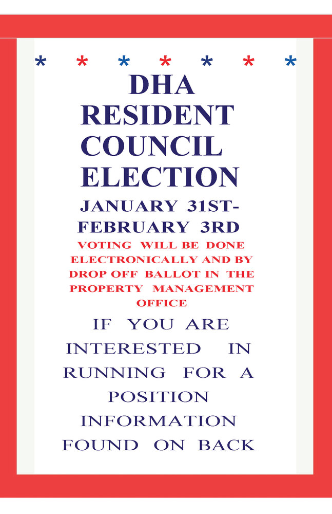 2022 Resident Council Election Flyer 1 of 2, with all information as listed below.