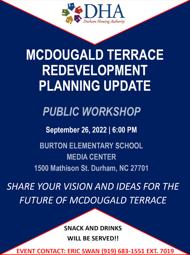 McDougald Terrace Redevelopment Planning Update Flyer, all information as listed below.