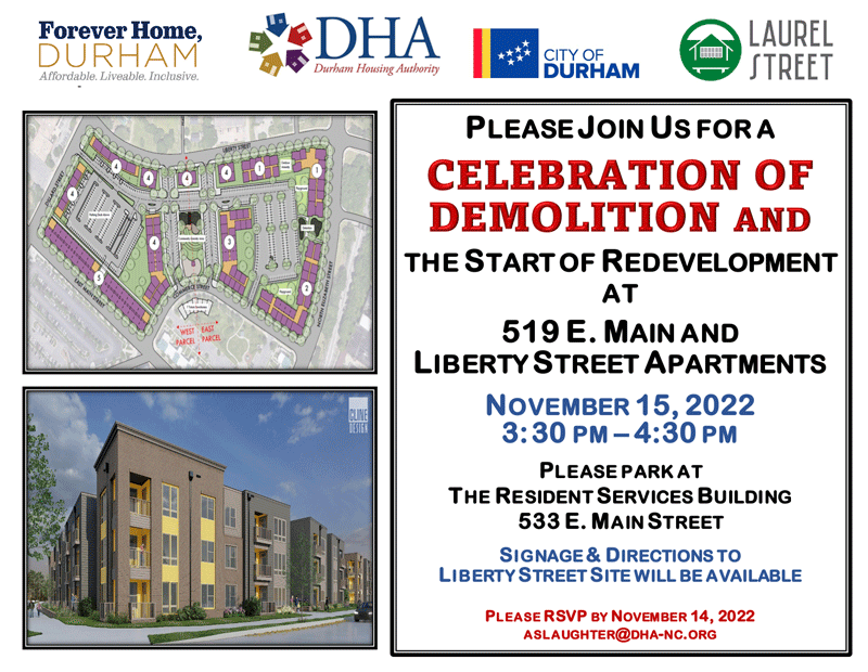 Demolition and Redevelopment at 519 E Main St flyer, all information as listed below.
