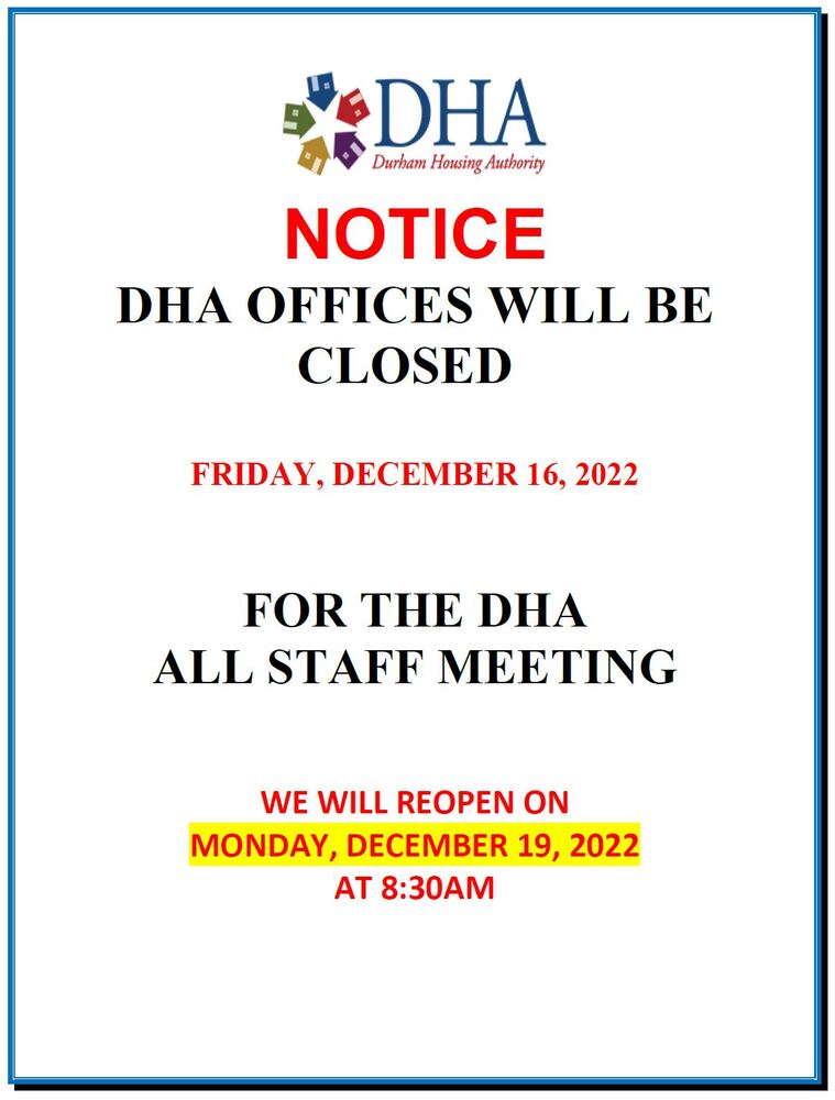 DHA Closing Flyer - Closed December 16, 2022