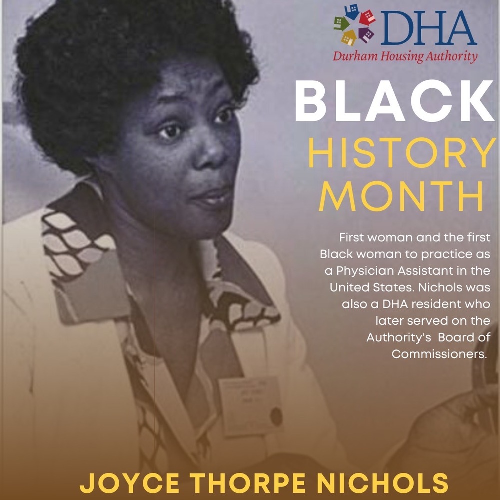 black history month flyer honoring Joyce Thorpe Nichols